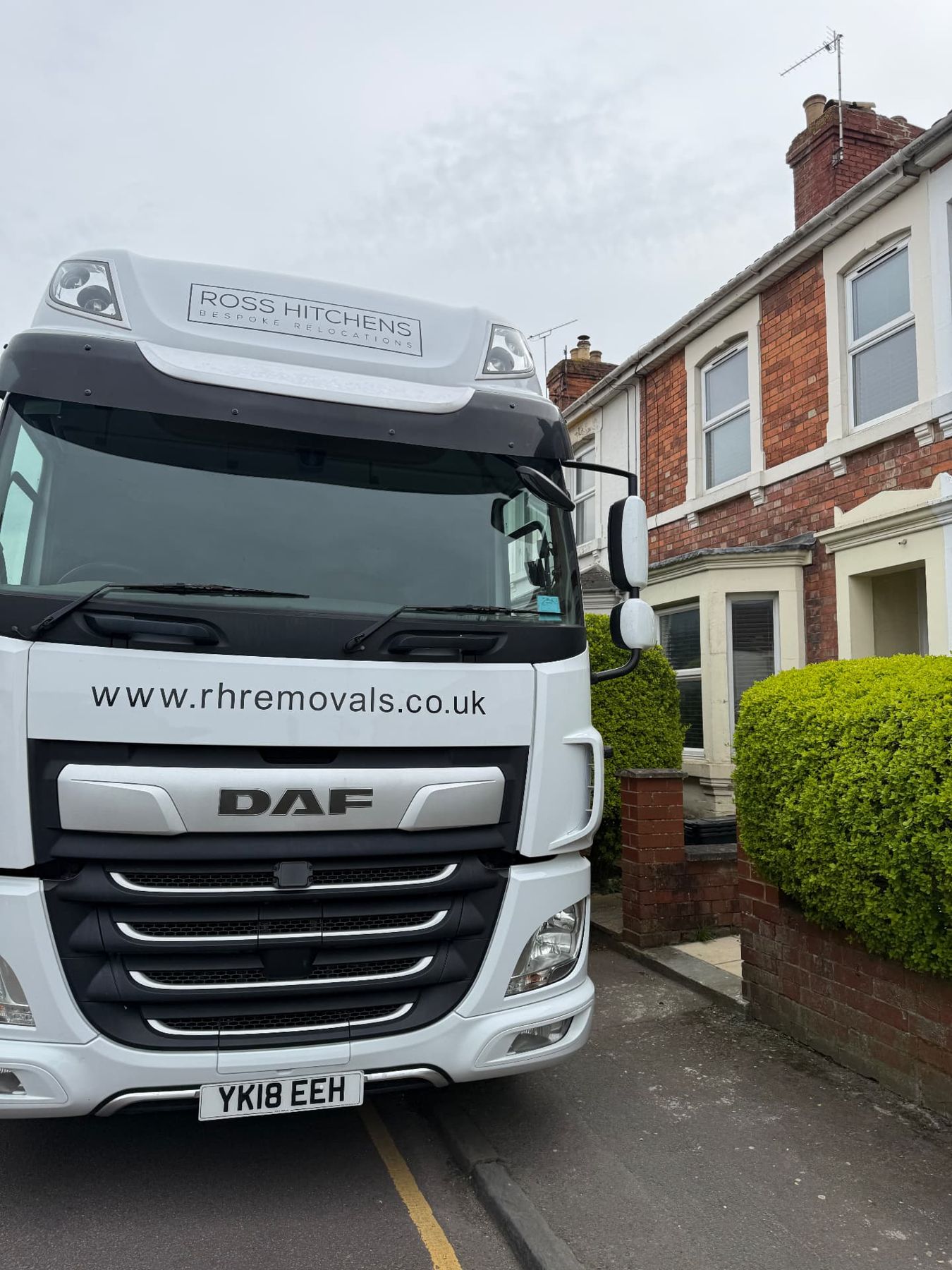 RH Removals lorry on a residential street